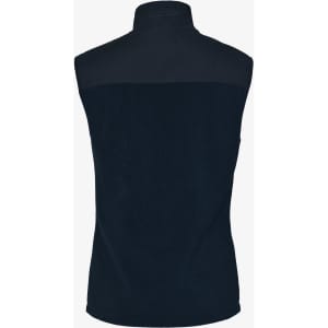 A dark navy unisex vest with a high collar and a smooth upper panel. It features a logo on the back.