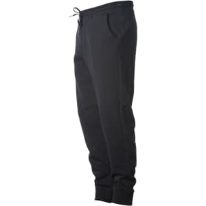 Midweight sweatpants in black with an elastic waistband and drawstring, featuring side pockets and a fitted ankle design.
