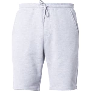 Men's midweight sweatshorts in light grey with a drawstring waist and pockets. Features branding.