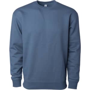 A men's heavyweight crew sweatshirt in a solid blue colour, featuring long sleeves and a simple design.