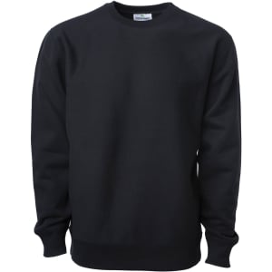 A black heavyweight crew sweatshirt with long sleeves and a classic neckline. It features a logo on the label.