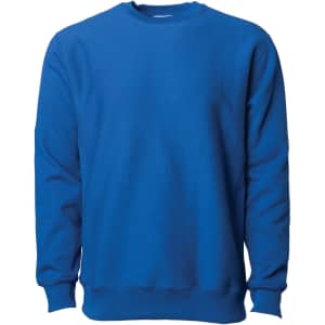 A blue heavyweight crew sweatshirt with a classic design and long sleeves. It features ribbed cuffs and a ribbed neckline.