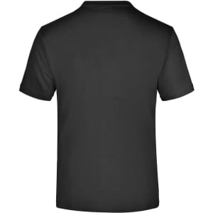 A black short-sleeved T-shirt with a plain back design and a logo on the label.
