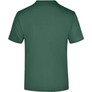 A green t-shirt displayed from the back, featuring a plain design and a logo.
