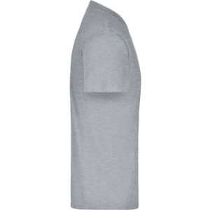 A grey t-shirt with short sleeves, displayed from the side. The shirt features a branding logo.