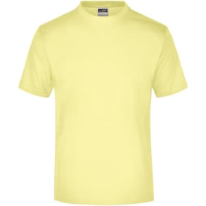 A plain yellow T-shirt with a classic crew neck and short sleeves, featuring a brand logo on the label.