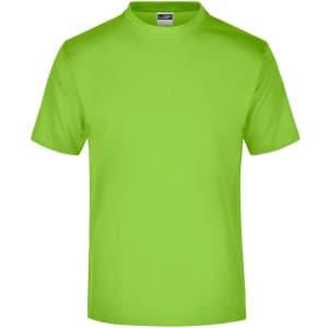 A short-sleeved T-shirt in vibrant lime green with a crew neck design and a brand logo inside the neckline.