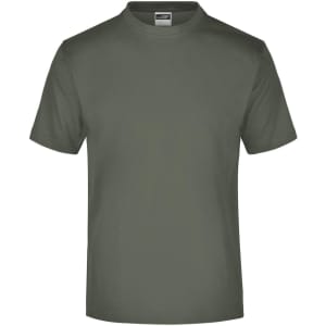 A green t-shirt with a simple crew neck design and short sleeves. It features a logo on the label.