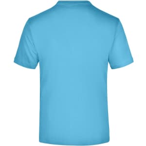 A short-sleeved t-shirt in a bright blue colour with a minimalistic design and a logo on the back.