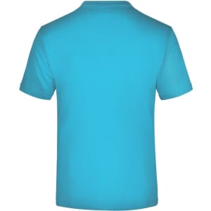 A two-toned blue t-shirt with a simple design and a logo on the back.