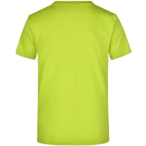 A lime green T-shirt featuring a plain back. The shirt has a simple design and includes a logo.