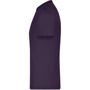 A purple t-shirt displayed in a side view, featuring short sleeves and a smooth finish. Includes a logo.