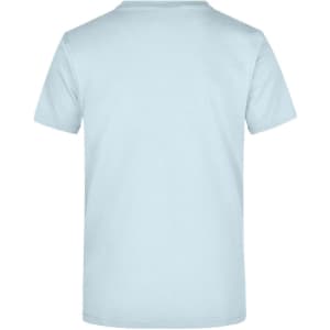 A light blue T-shirt with a plain back and short sleeves, featuring a logo.