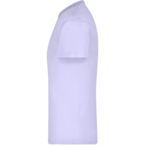 A light purple t-shirt displayed from the side, featuring short sleeves and a simple design with a logo.
