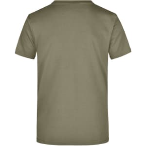 A khaki green t-shirt with a round neckline and short sleeves, featuring a plain back design.