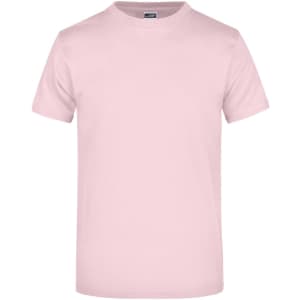 A light pink t-shirt featuring a classic crew neck and short sleeves. The shirt has a visible logo.