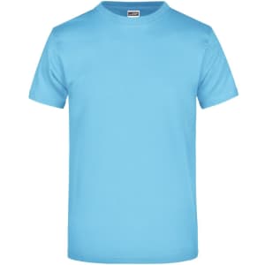 A blue Round-T Heavy t-shirt displayed flat, featuring short sleeves and a crew neck. It has a logo on the label.