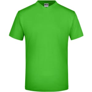 A vibrant green V-neck T-shirt made from a soft fabric, featuring short sleeves and a simple design.
