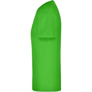 A bright green T-shirt with short sleeves and a side view silhouette. It features a logo on the fabric.