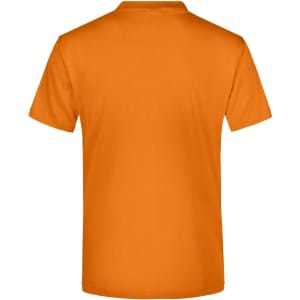 An orange short-sleeved t-shirt with a clean back design, featuring a logo.