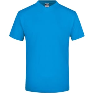 A blue V-neck T-shirt featuring short sleeves and a brand logo. Ideal for casual wear.