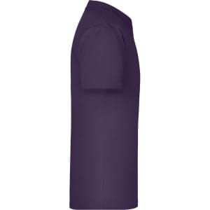 A purple T-shirt featuring a crew neck and short sleeves. It has a logo on the garment.
