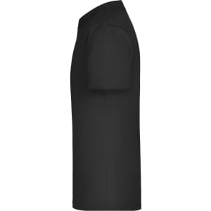 A black T-shirt with a classic short sleeve design. The shirt features a logo.