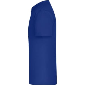 A blue Junior Basic-T shirt with short sleeves shown from the side. It features a brand logo.