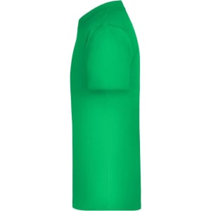 A green Junior Basic-T shirt is displayed from the side. It features a simple design and has a logo on it.