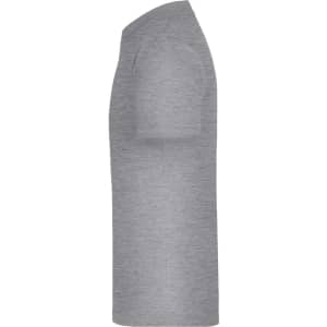 A grey short-sleeved t-shirt with a round neckline and a simple design. It has a logo on the front.