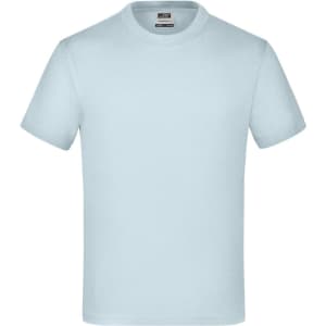 A light blue T-shirt with a crew neck and short sleeves. It has a simple design and a brand label inside.