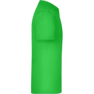 A bright green T-shirt featuring a smooth, short-sleeved design and a logo on the side.