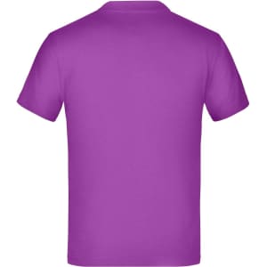 A purple T-shirt with a plain back and a logo. Suitable for casual wear.