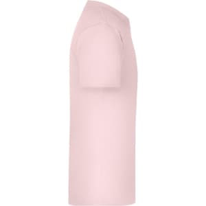 A light pink T-shirt with short sleeves. The shirt has a simple design and includes a logo.