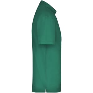 A green polo shirt with a collar and short sleeves, featuring a logo on the chest.