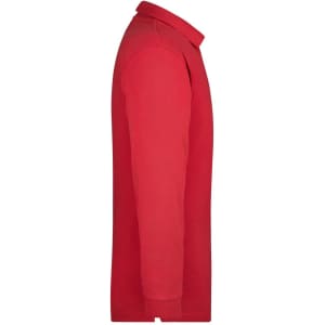 A red long-sleeve polo shirt with a collar and a logo on the chest.