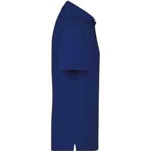 A blue polo shirt with a collar and short sleeves, featuring a logo on the chest.