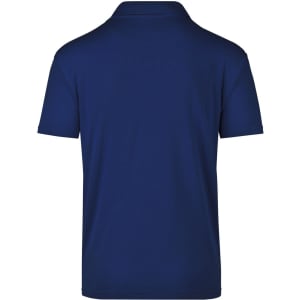 A navy blue polo shirt with a standard collar and short sleeves. The back features a logo.