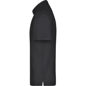 A black polo shirt with a pocket, featuring a classic collar and short sleeves. It has a subtle branding detail.