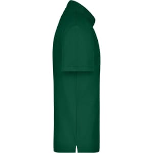 A green polo shirt featuring a pocket and a logo, viewed from the side.
