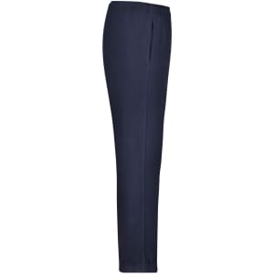 Navy men's jogging pants with an elastic waistband and side pockets, featuring a logo on the fabric.