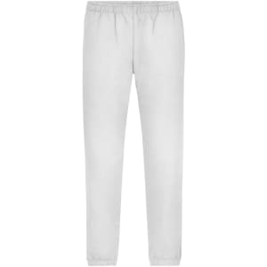 Light grey men's jogging pants with an elastic waistband and cuffs, featuring a logo on the front.