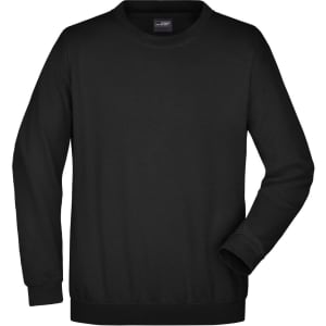 A black round sweat sweater featuring a classic crew neck and long sleeves, with a logo at the neckline.