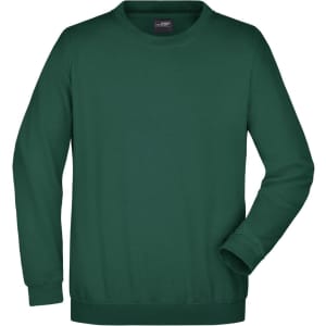 A green round-neck sweater with long sleeves. The product features a tag and has a simple design without logos.