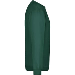 A green round-neck sweatshirt featuring long sleeves and a plain design with a logo.
