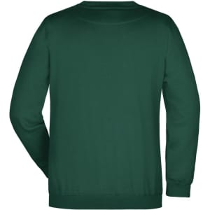 A green sweatshirt with a crew neck and long sleeves, featuring a plain design and a logo on the back.