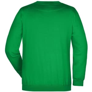 A green round sweat jumper with a crew neck and long sleeves, featuring a plain back and a logo.