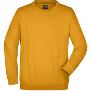 A yellow round sweat jumper featuring a crew neckline and long sleeves. The garment has a branding logo.