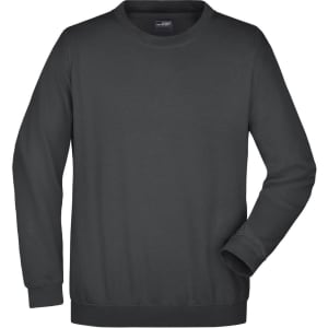 A round neck, heavy sweatshirt in a dark grey colour with a logo on the label. It has long sleeves and a relaxed fit.