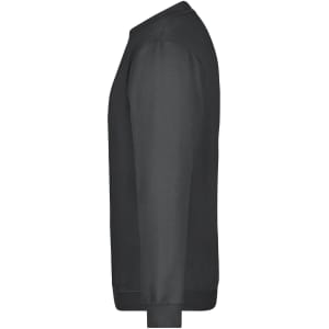 A black round-neck sweatshirt displayed from the side. The garment has a simple design and features a logo.